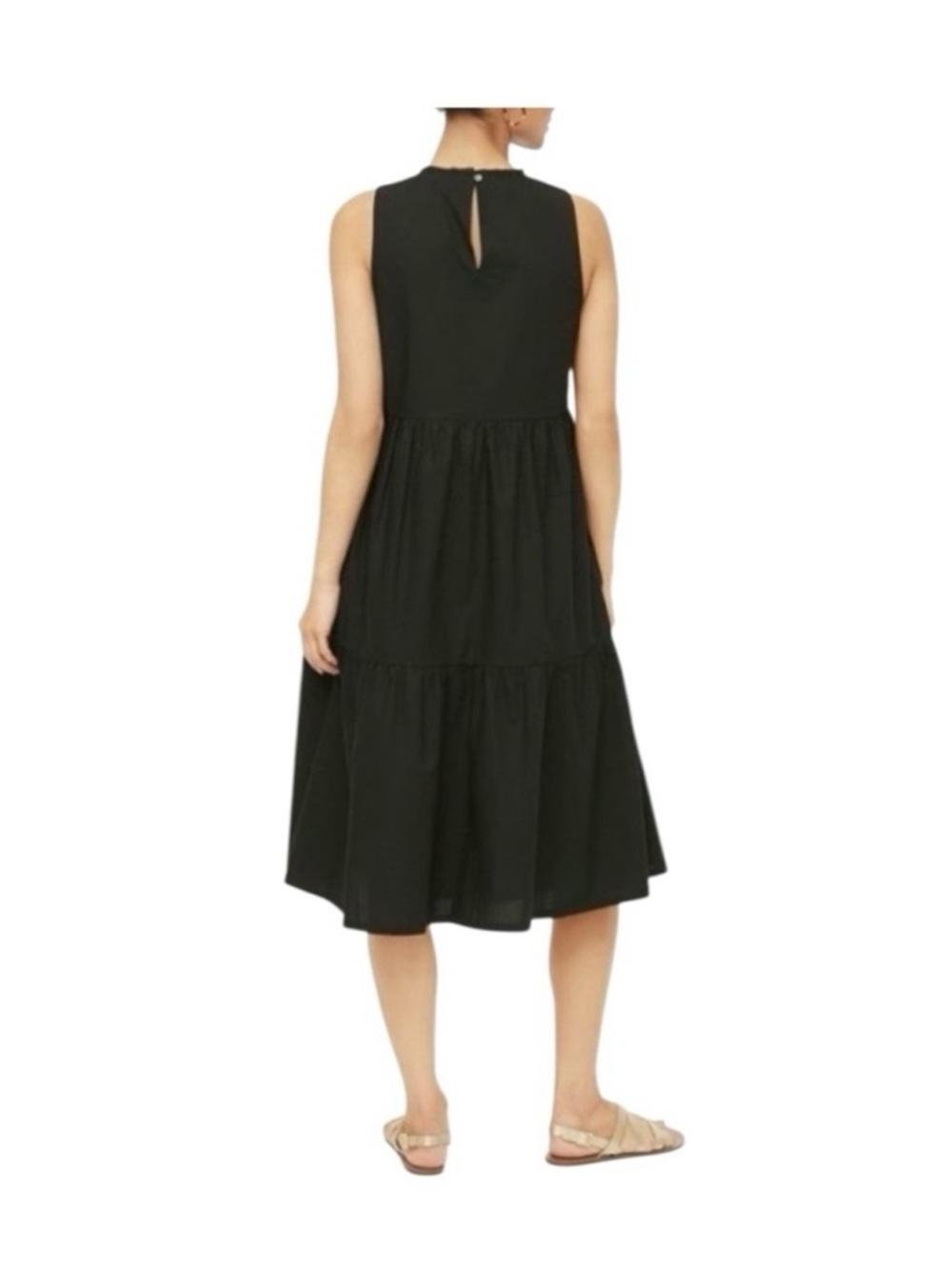 J Crew Classic Black Sleeveless Tiered Midi Dress size 0 - Picture 2 of 5